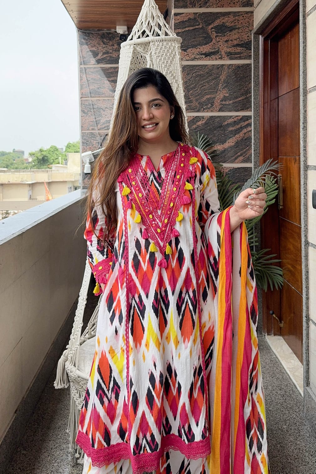 Beautiful Flower Style A-line kurta set