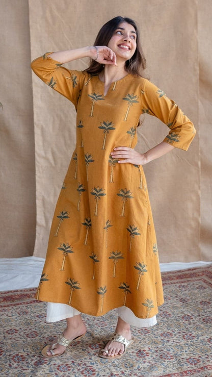 Beautiful Mustard Cotton Comfortable Kurta Plazzo Set