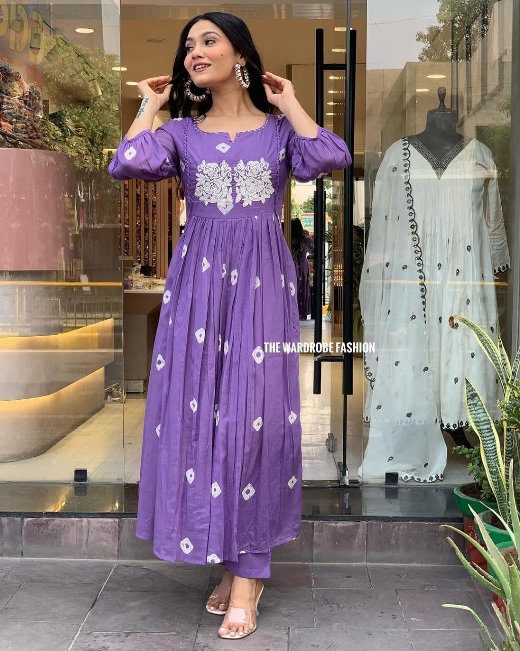 Stylish long slit embroidered kurti pant set