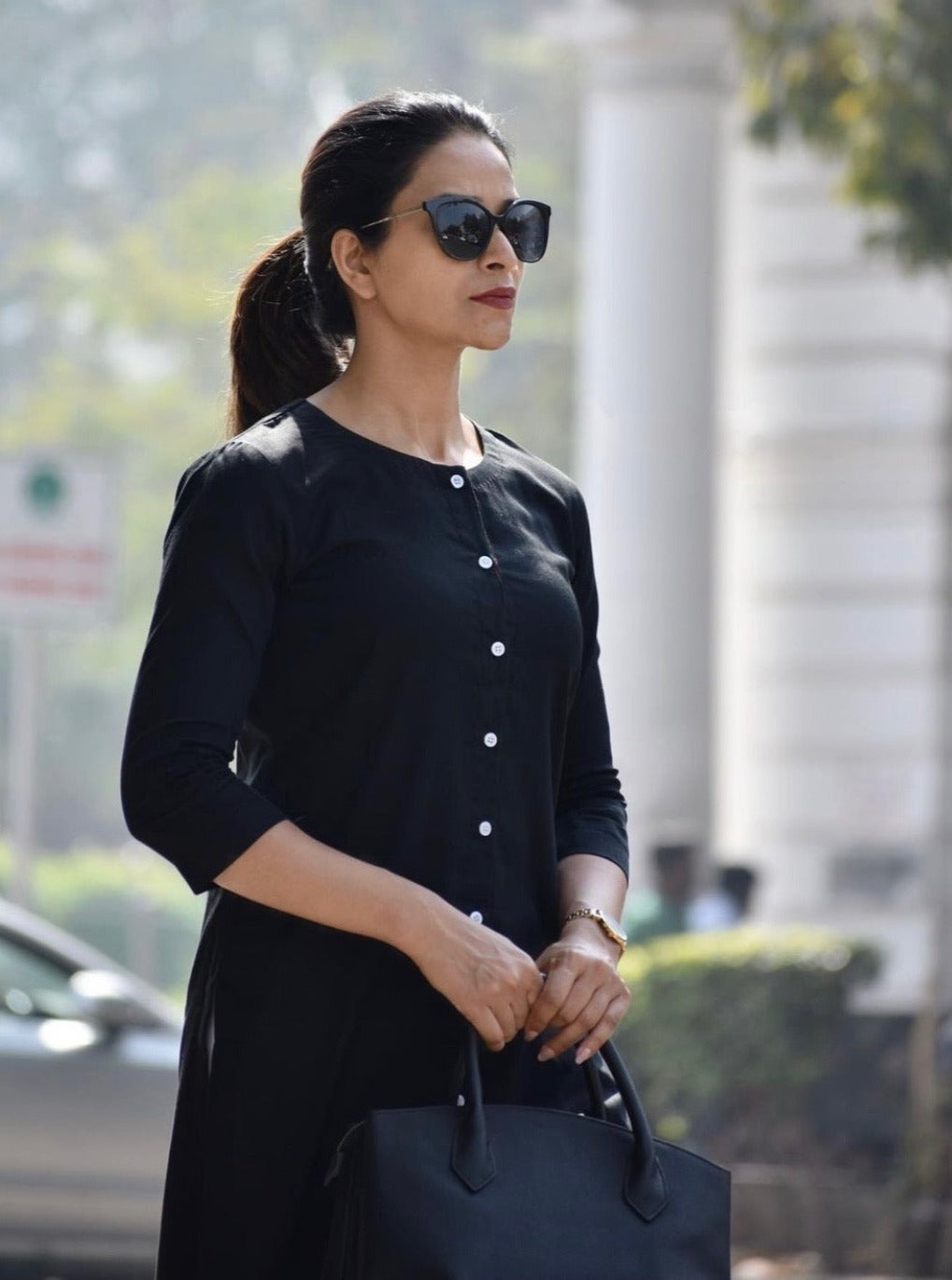 Formal Office Wear Black And White Jam Cotton Classy Kurta Set