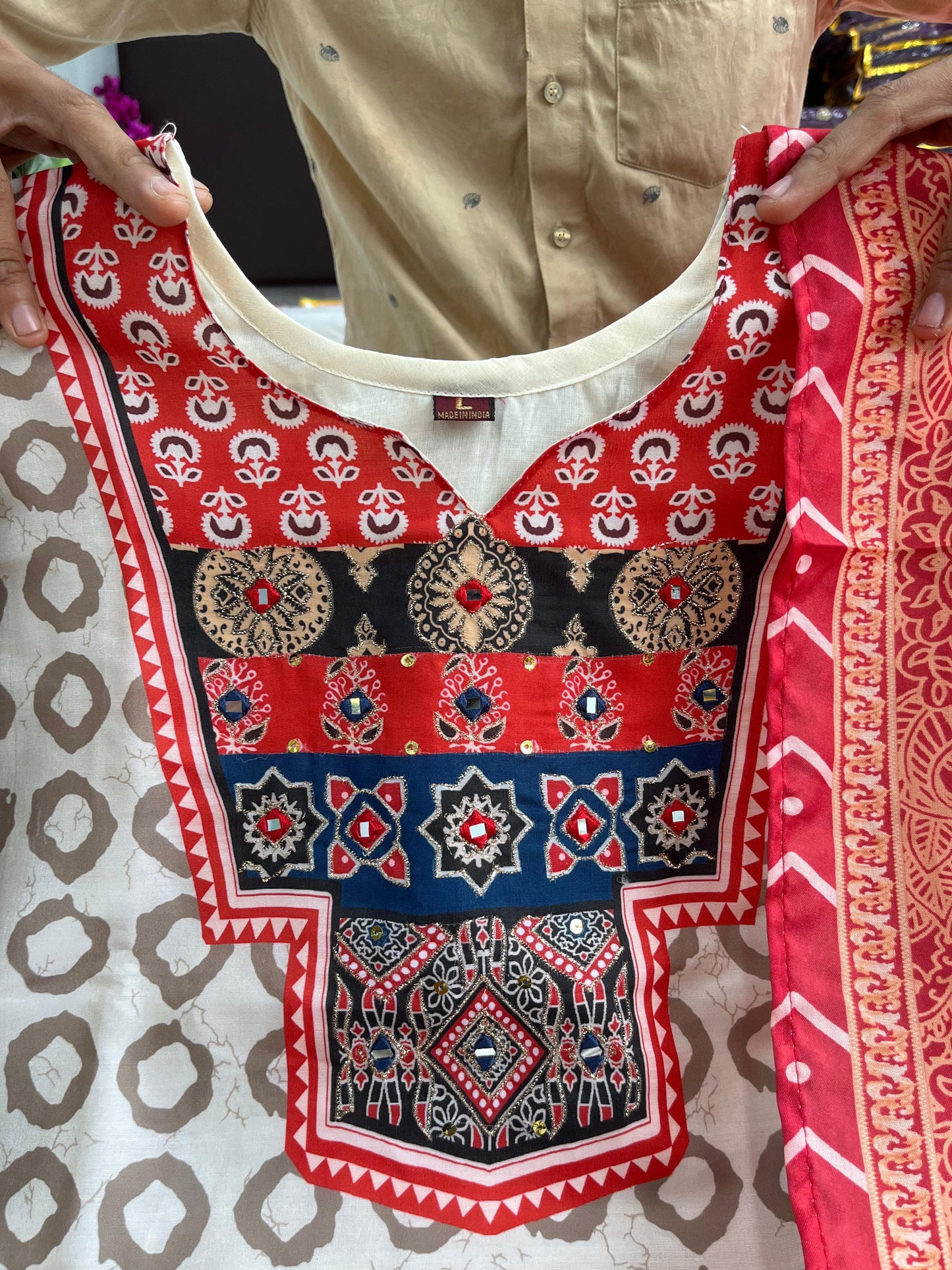 Ajrakh muslin suit set
