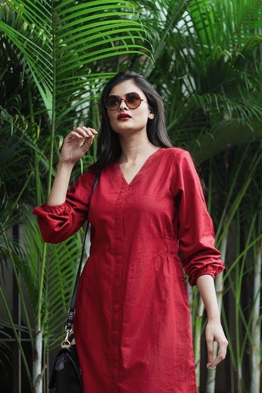 Stylish Red Cotton Dress