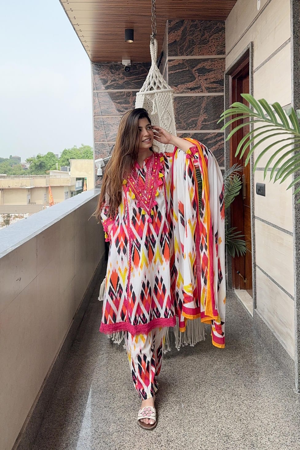 Beautiful Flower Style A-line kurta set