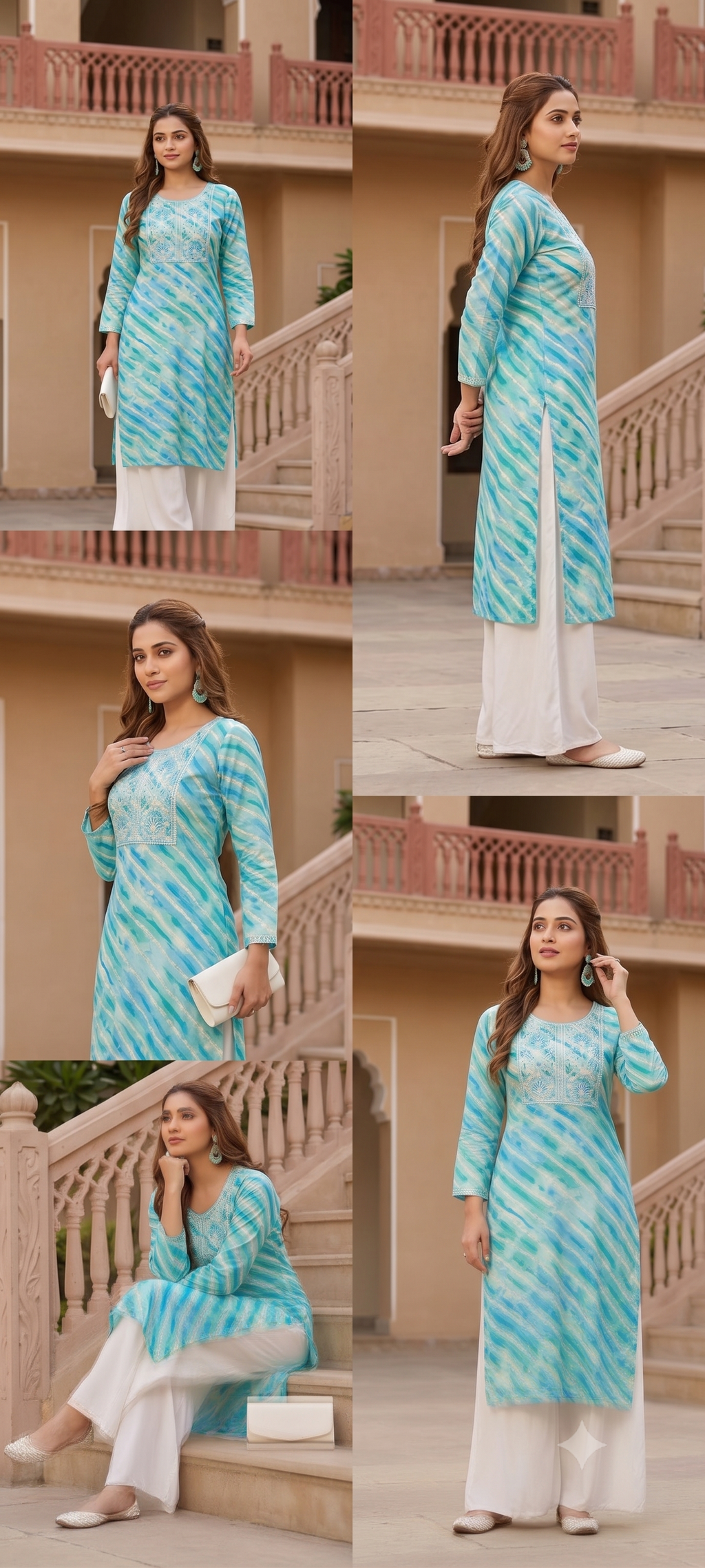 Leheriya Georgette Kurta | Silver Zari Gota Patti Embroidered Yoke | Jaipur Trendzz