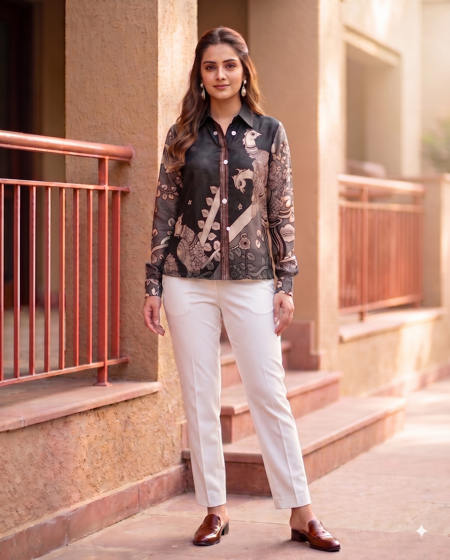 Ethnic Blue Crape Bandhani Printed shirt