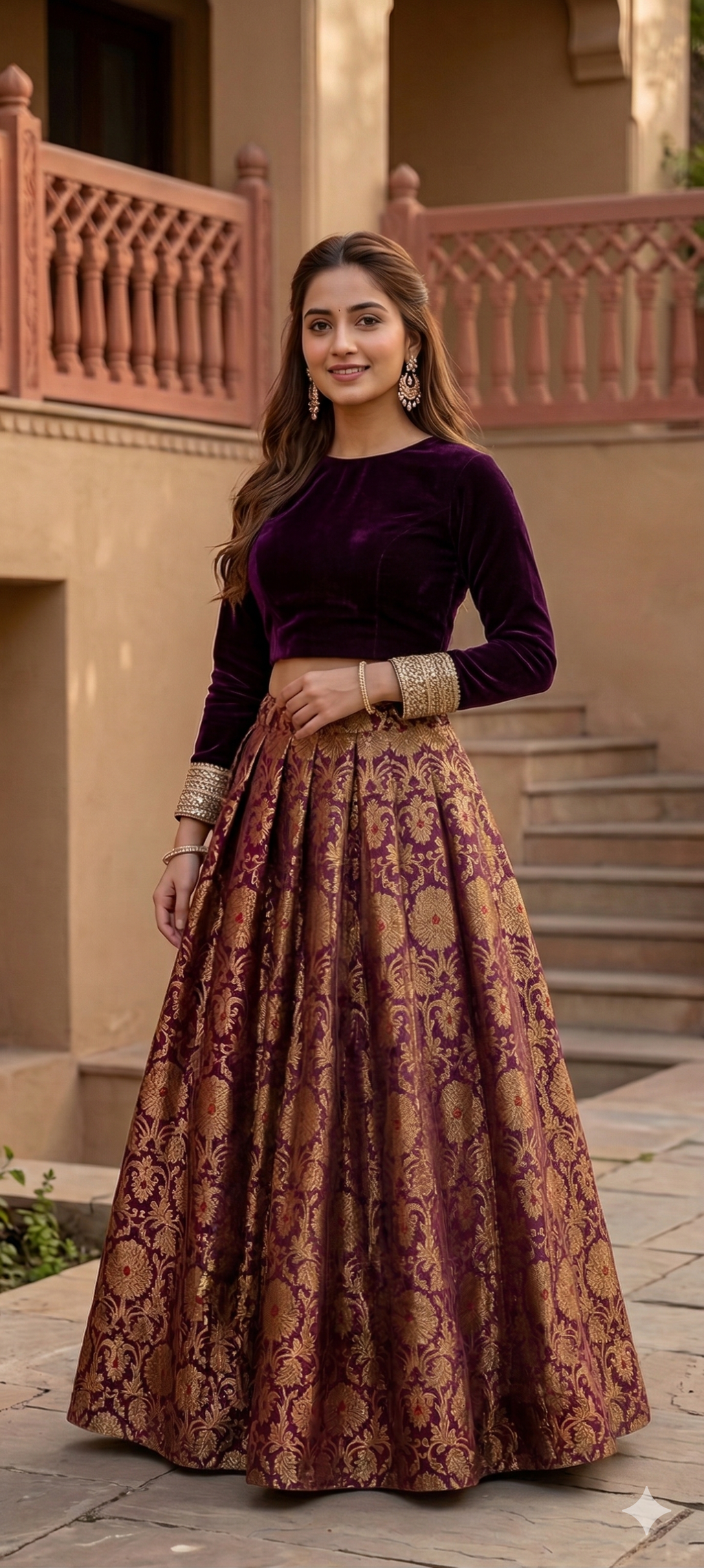 Midnight Black Velvet & Golden Brocade Lehenga Set