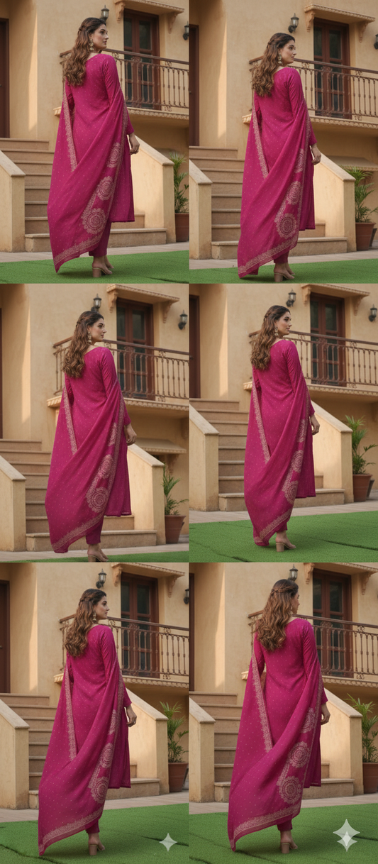 Heavy Cotton 3 Piece Set With Beautiful Dupatta