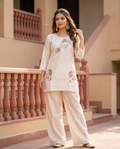 Ivory Hand-Embroidered Silk Co-Ord Set | Shimmer Fabric & Motif Detailing | Jaipur Trendz