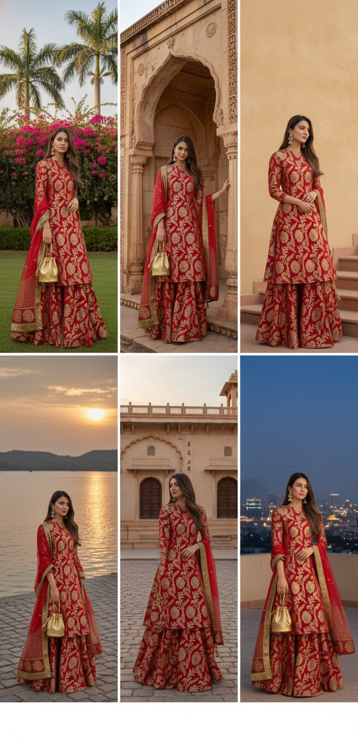 Regal Red Banarasi Brocade Sharara Set with Gold Zari