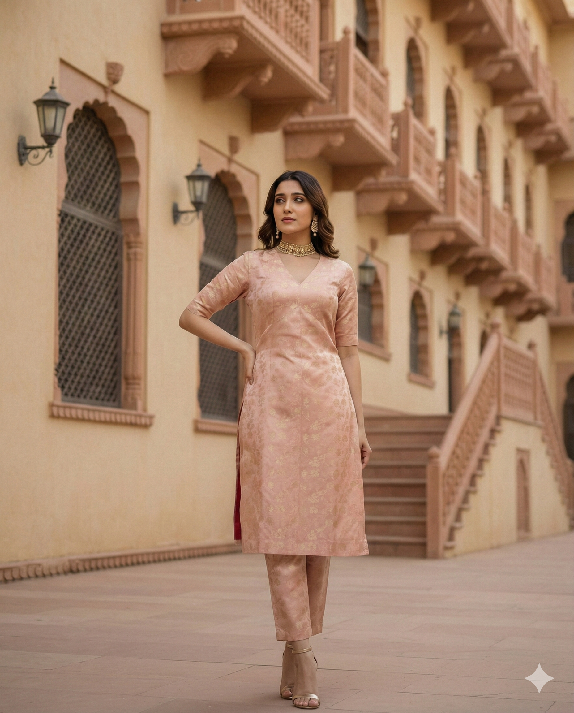 The Peach Blossom Brocade Kurta Set