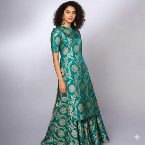 Heavy Banarasi Silk Party Wear 3 Piece Sharara Set