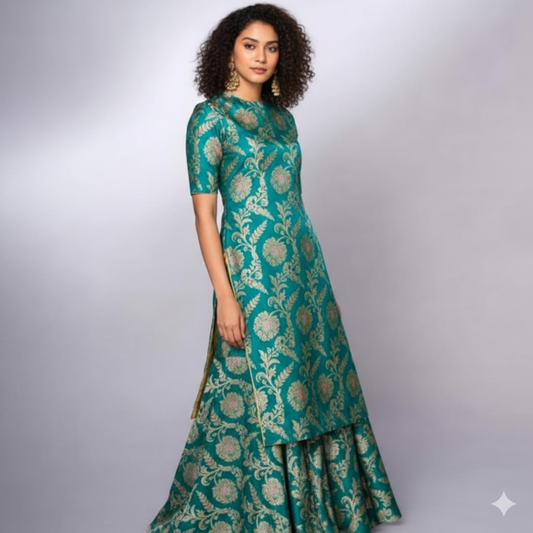 Heavy Banarasi Silk Party Wear 3 Piece Sharara Set