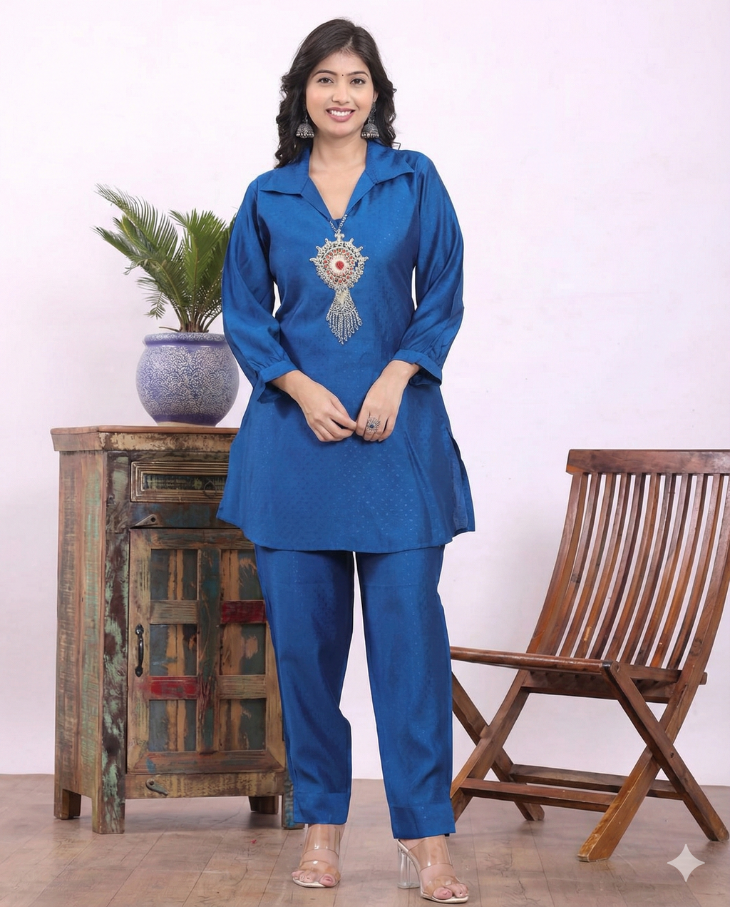 Pure Muslin Co-Ord Set With Embroidery