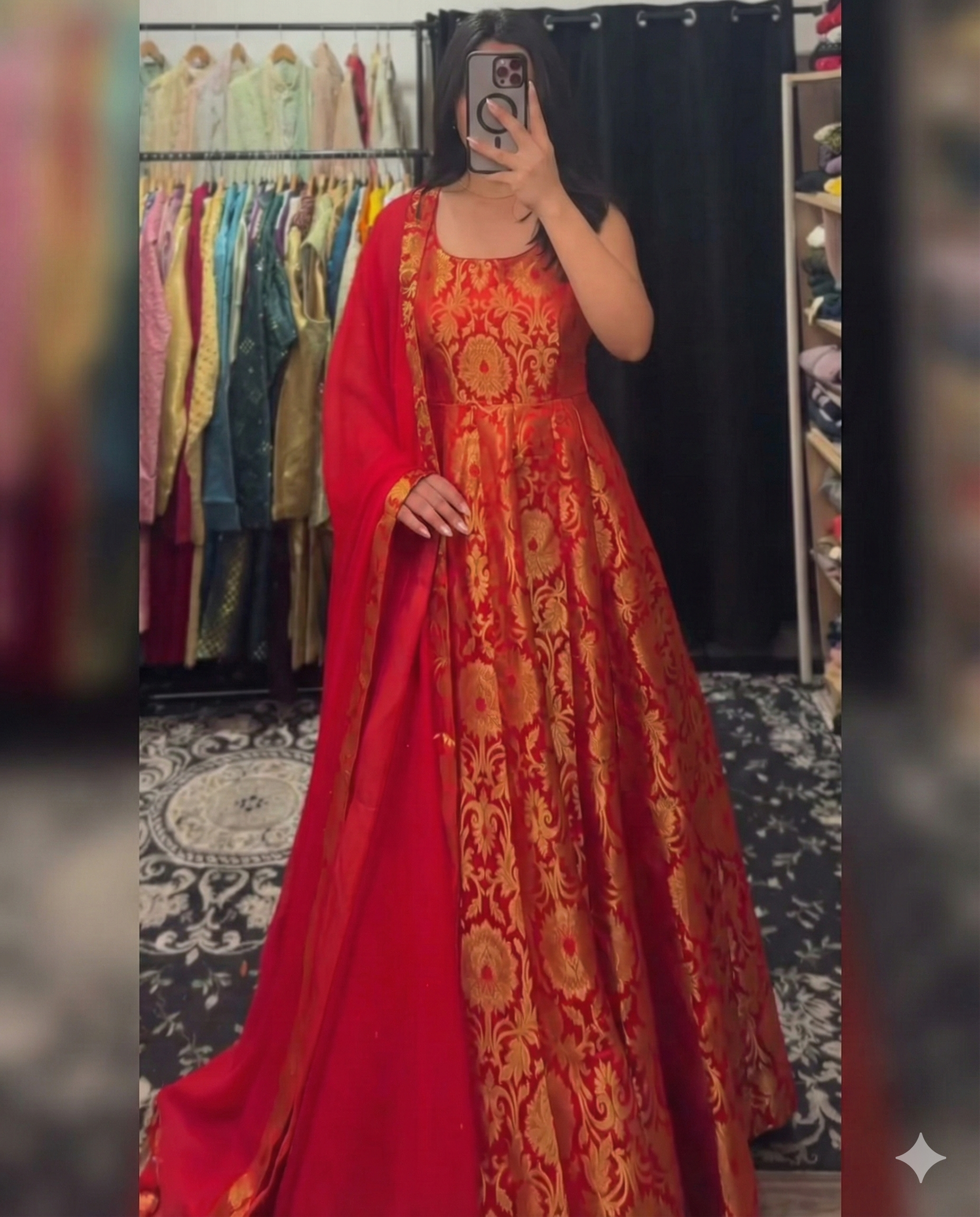 Royal Brocade Banarasi Silk Anarkali Gown with Matching Dupatta