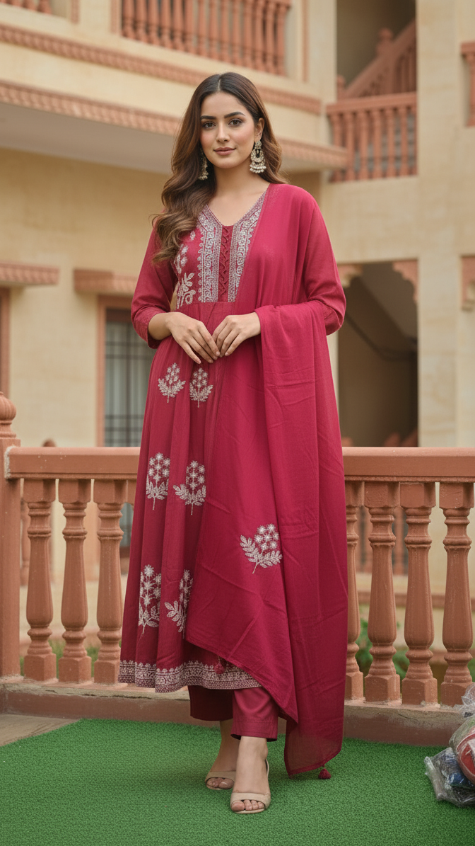 Pure Cotton 3 Piece Set With Dupatta