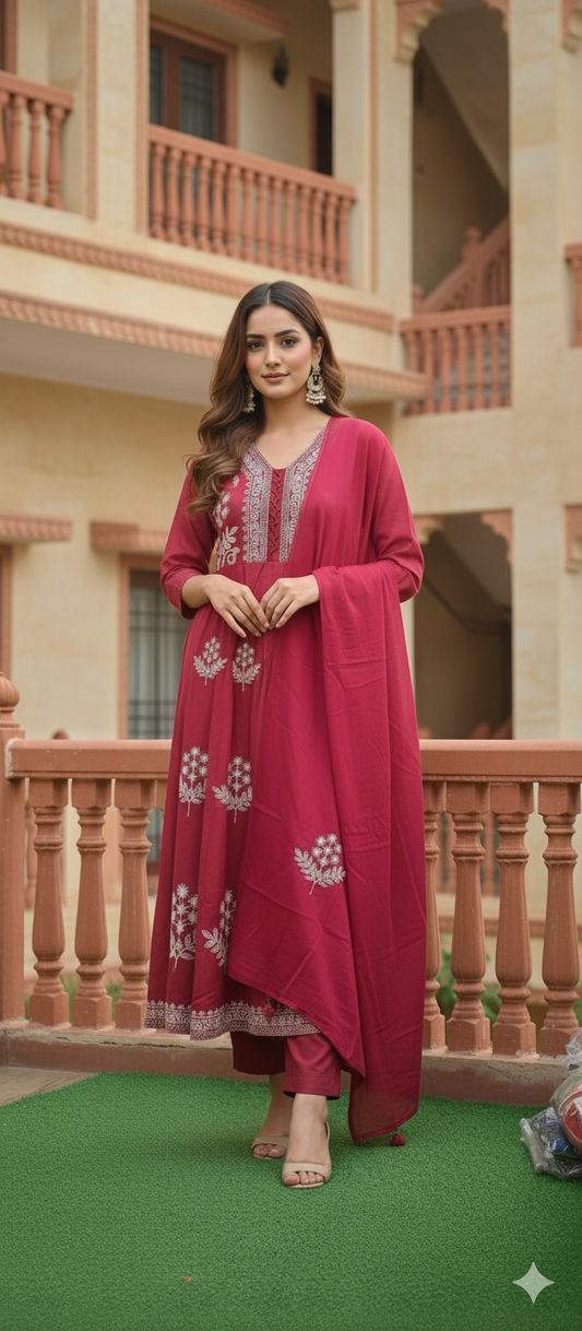 Pure Cotton 3 Piece Set With Dupatta