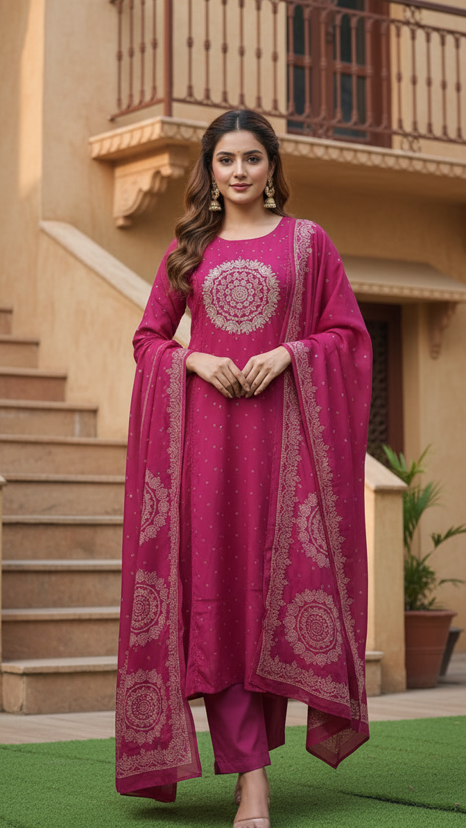 Heavy Cotton 3 Piece Set With Beautiful Dupatta