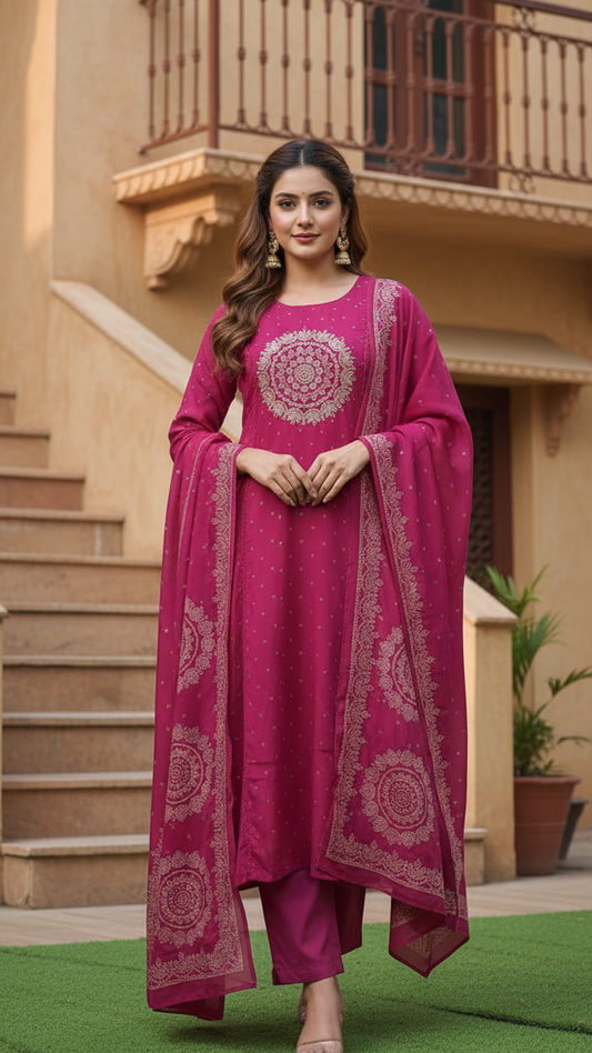 Heavy Cotton 3 Piece Set With Beautiful Dupatta