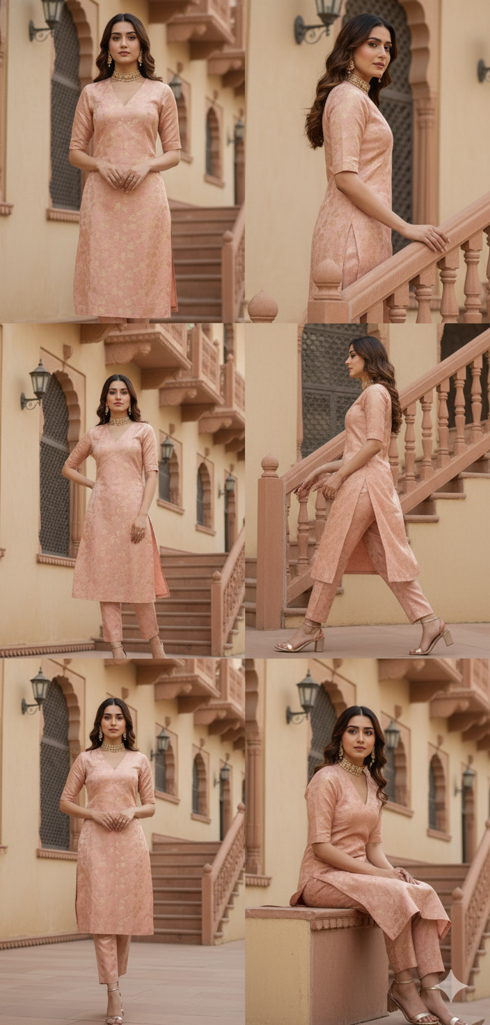 The Peach Blossom Brocade Kurta Set