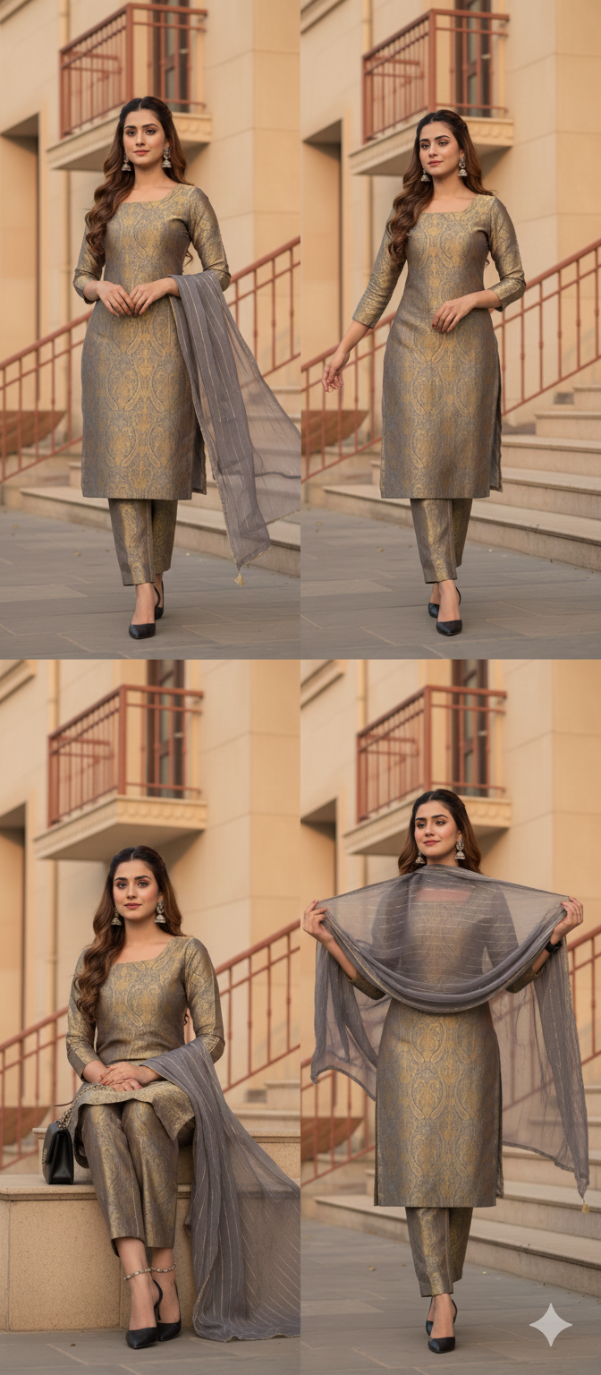 Metallic Paisley Brocade 3-Piece Suit