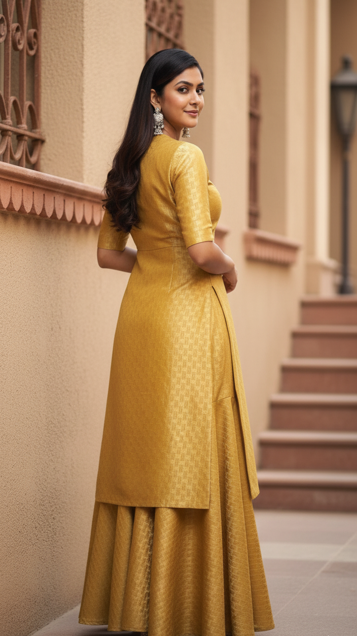 Regal Mustard Yellow Brocade Kurta and Sharara Set