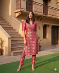 Regal Magenta Banarasi Brocade Kurti with Pant Set