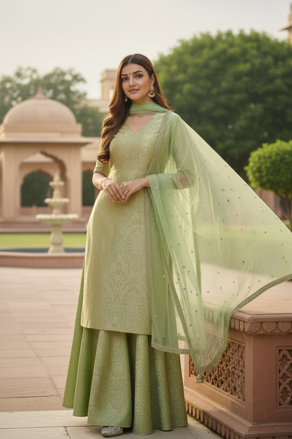 The Avanti Brocade V-Neck Kurta and Flared Sharara Ensemble