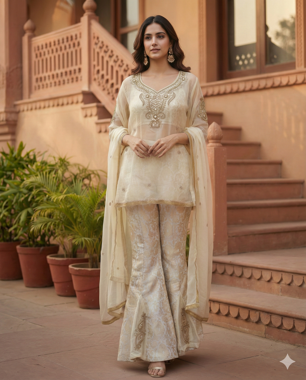 Blonde Golden Radiance Sharara Set - A Timeless Ethnic Ensemble