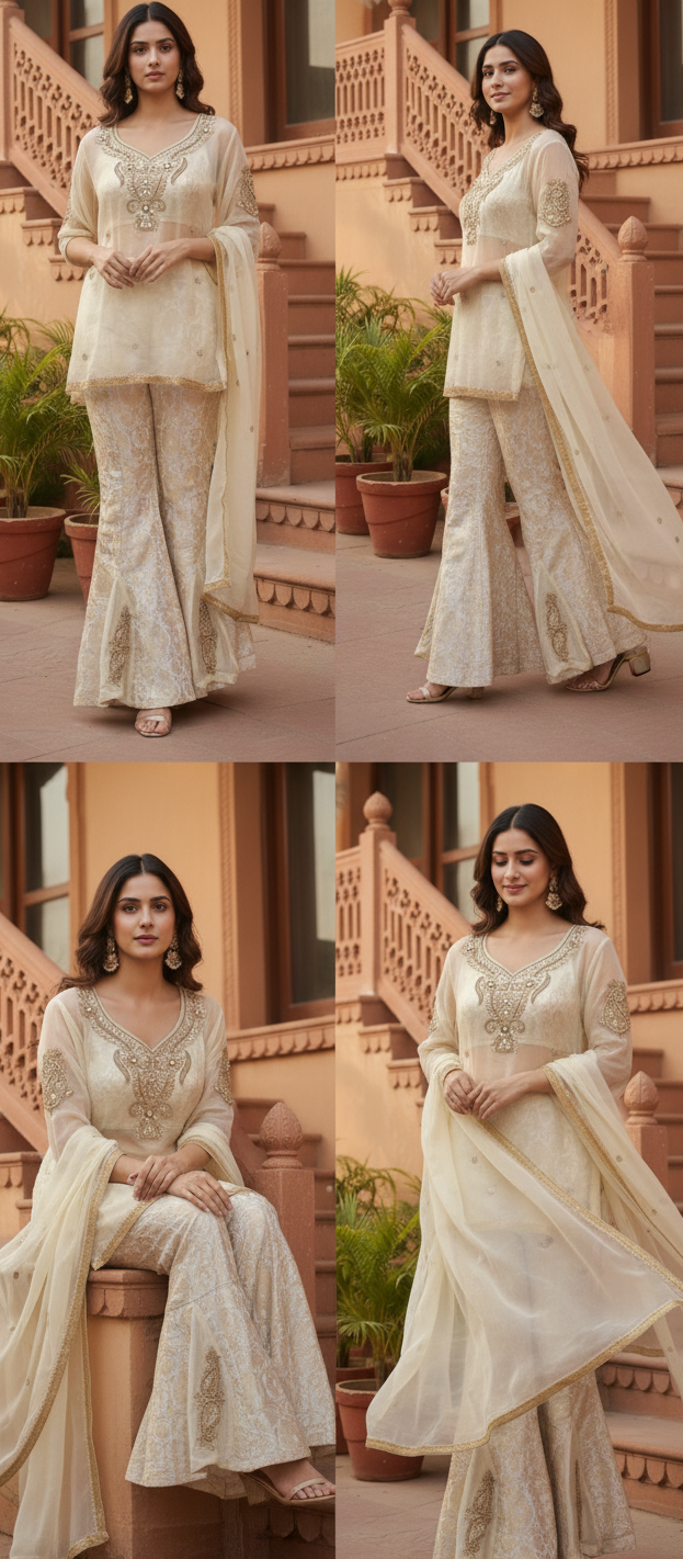 Blonde Golden Radiance Sharara Set - A Timeless Ethnic Ensemble