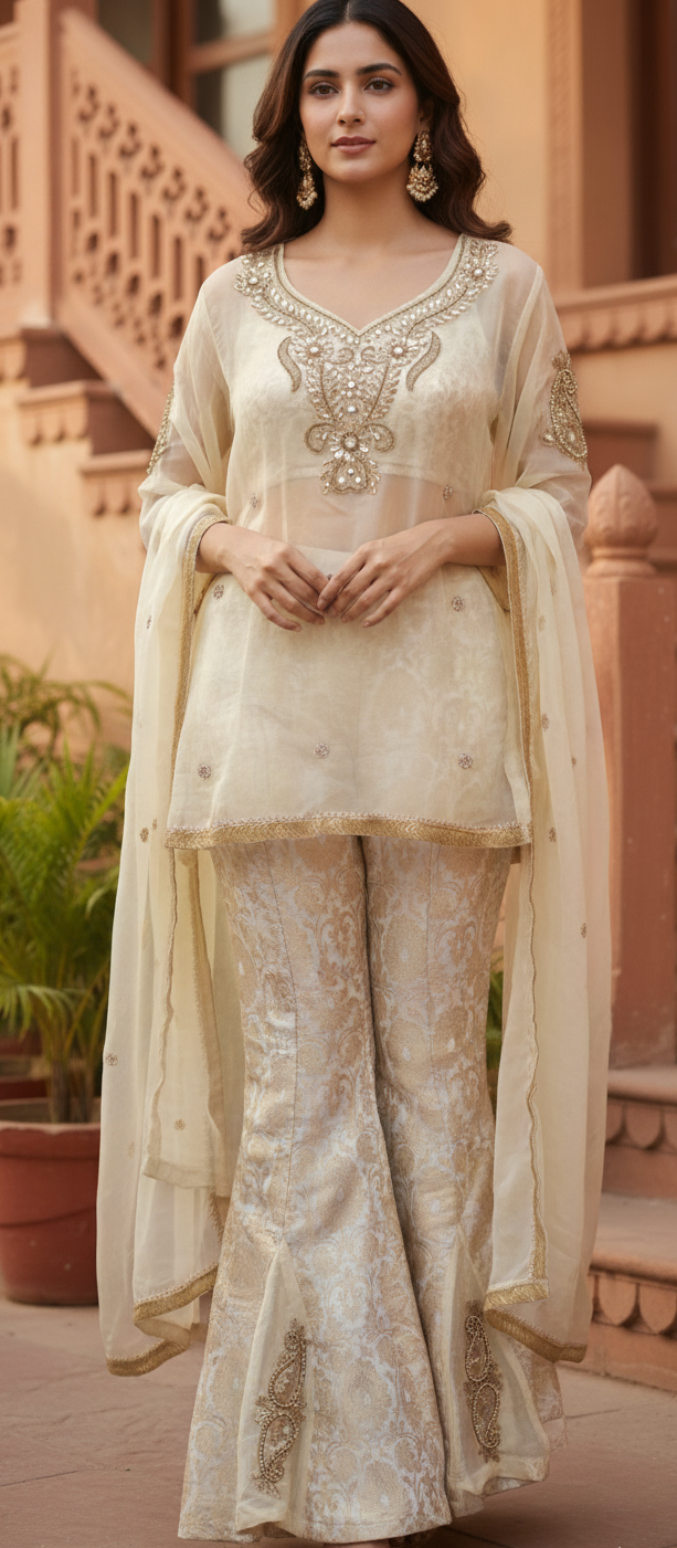 Blonde Golden Radiance Sharara Set - A Timeless Ethnic Ensemble