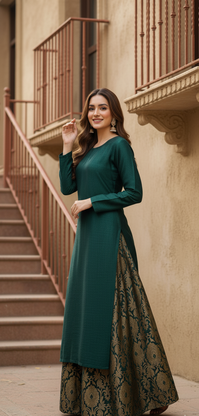 Regal Emerald Green & Gold Brocade Sharara Set