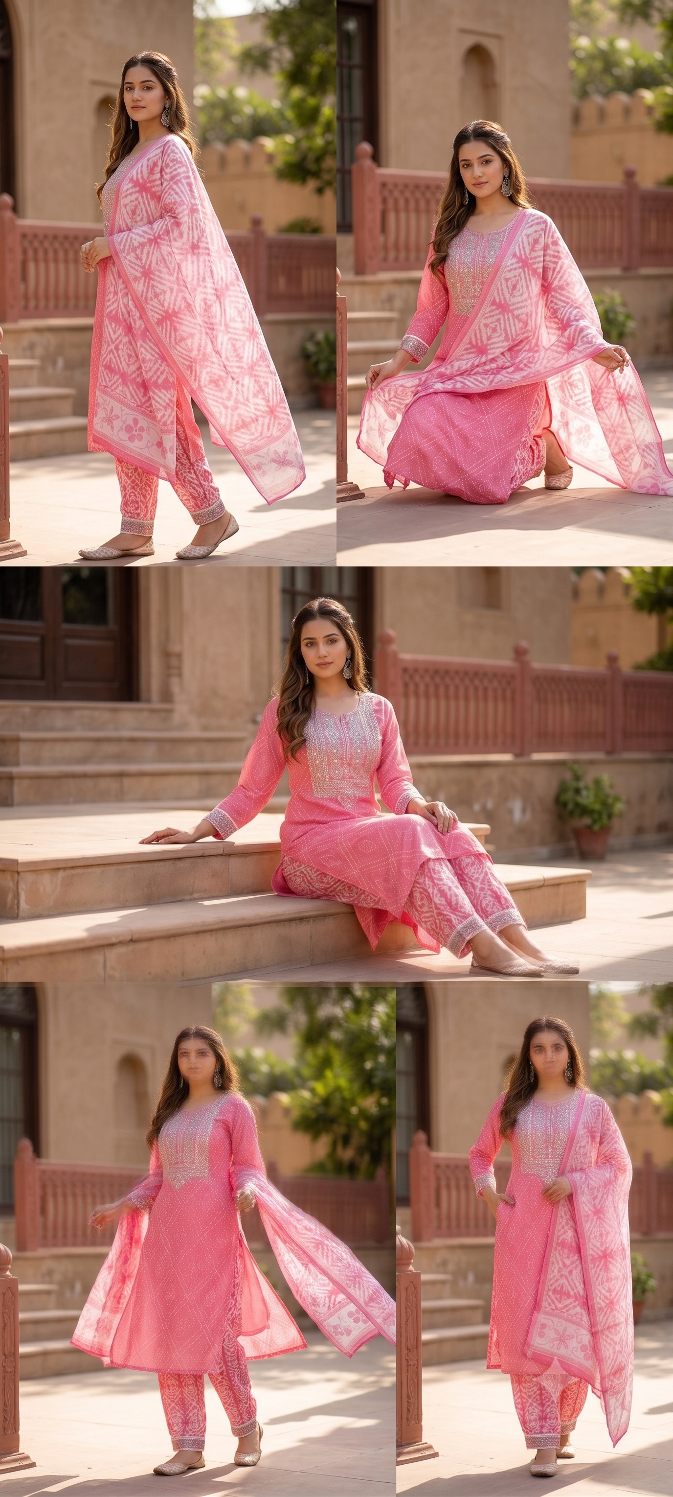 Blush Pink Bandhani 3-Piece Kurti Set | Zari Embroidered Yoke | Shibori Dupatta | Jaipur Trendzz