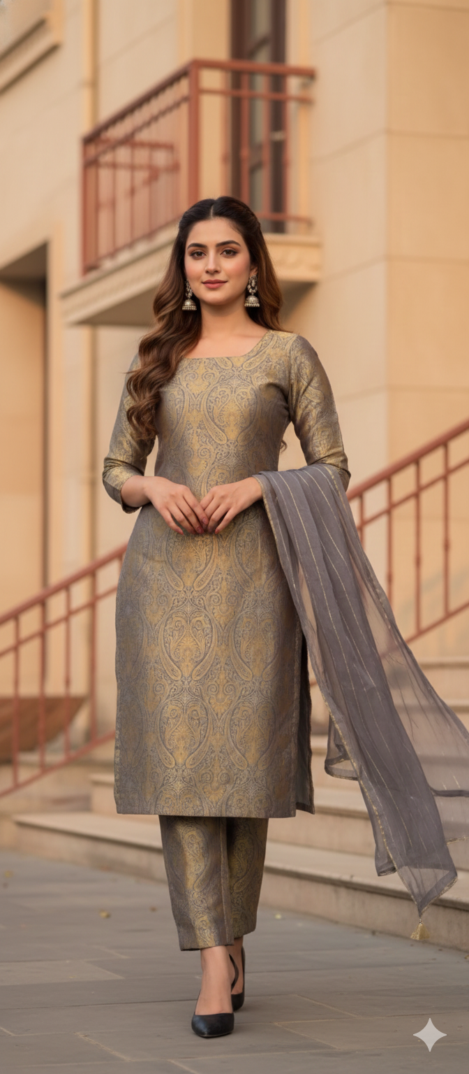 Metallic Paisley Brocade 3-Piece Suit