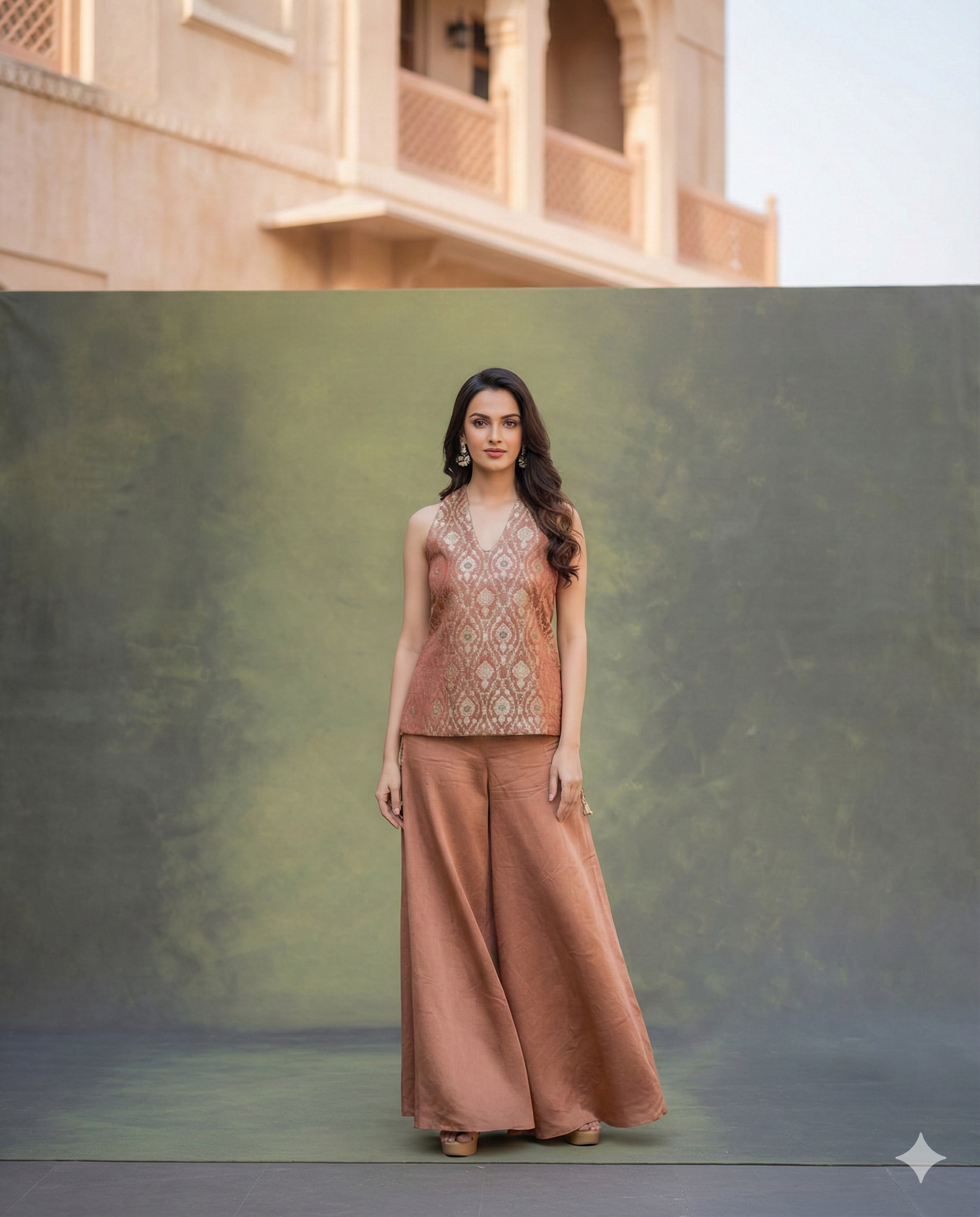 Rose-Gold Brocade Kurti and Palazzo Set