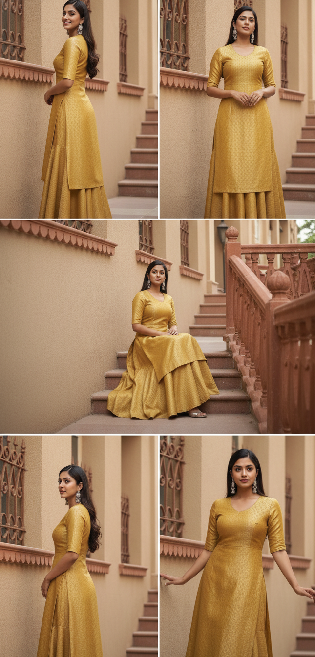 Regal Mustard Yellow Brocade Kurta and Sharara Set