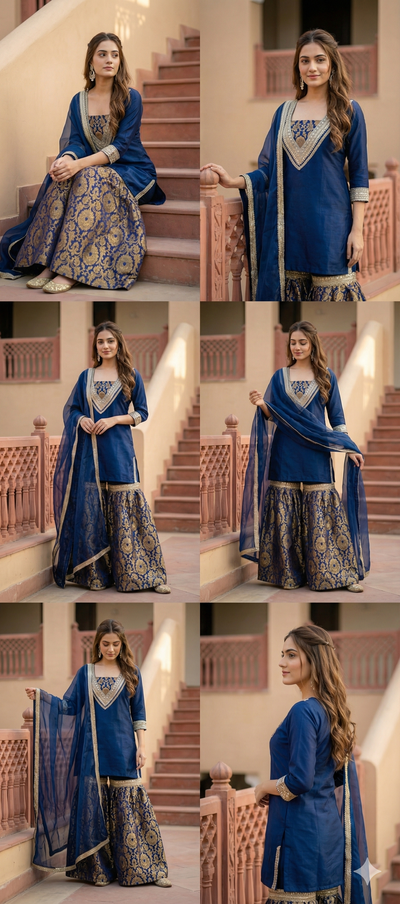 Embroidered  Kurti & Brocade Sharara Set with  Dupatta