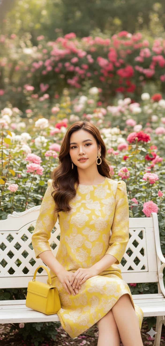 Golden Bloom Brocade A-Line Mini Dress