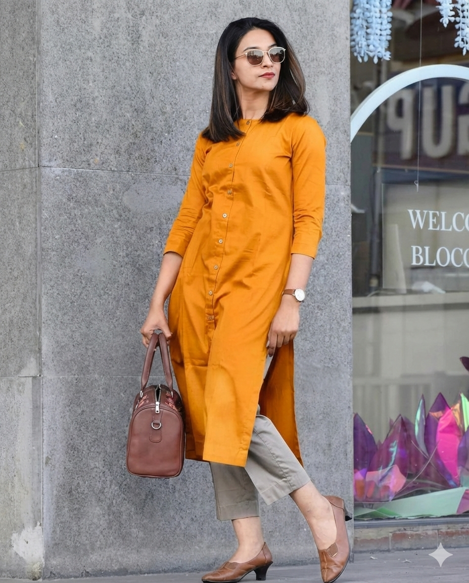 Orange Kesariya Jam Cotton Kurta Set