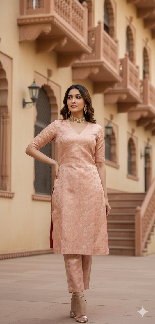 The Peach Blossom Brocade Kurta Set