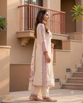 Ivory Cotton Kurta Set with Intricate Magenta Floral Embroidery (3-Piece Set)