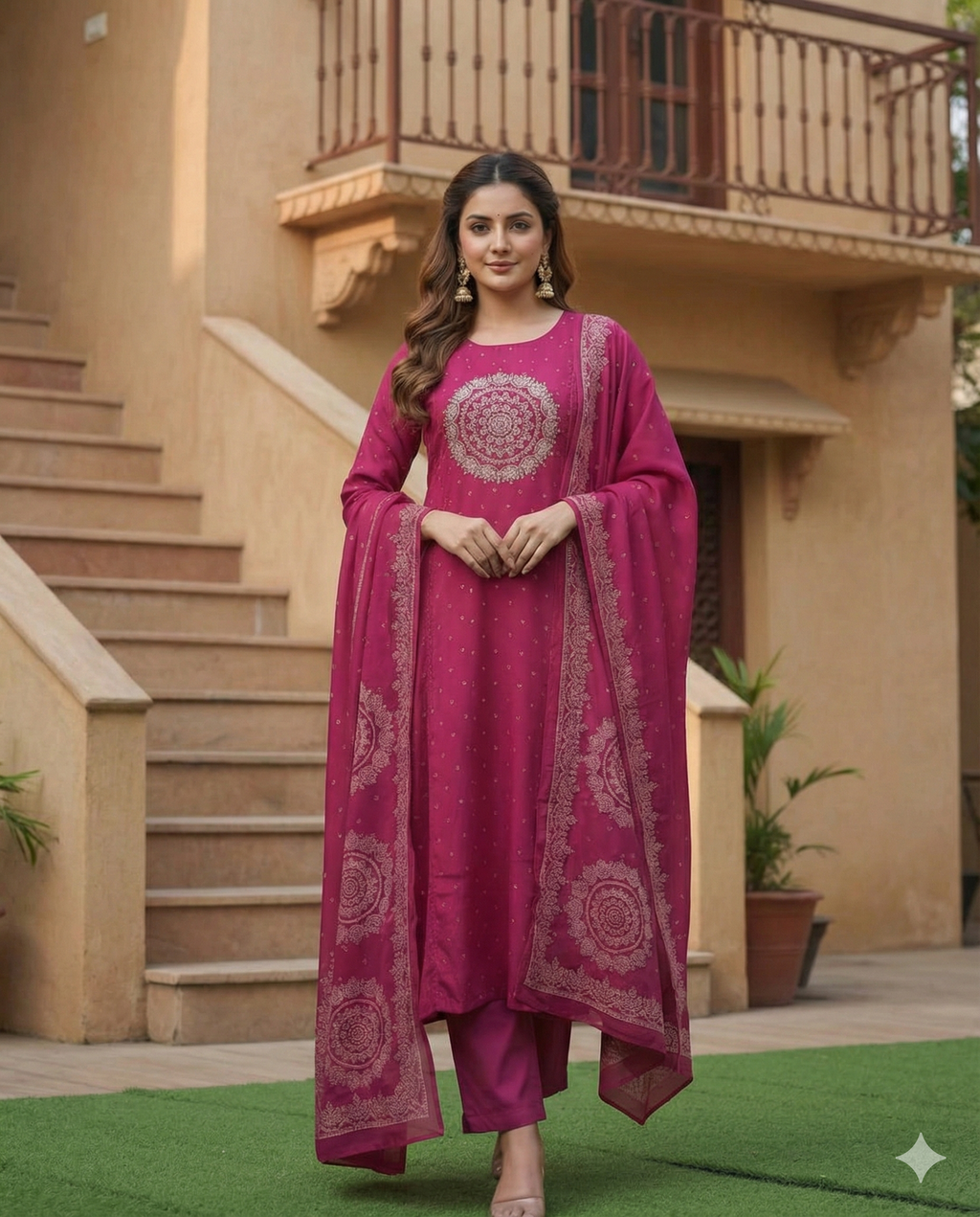 Heavy Cotton 3 Piece Set With Beautiful Dupatta
