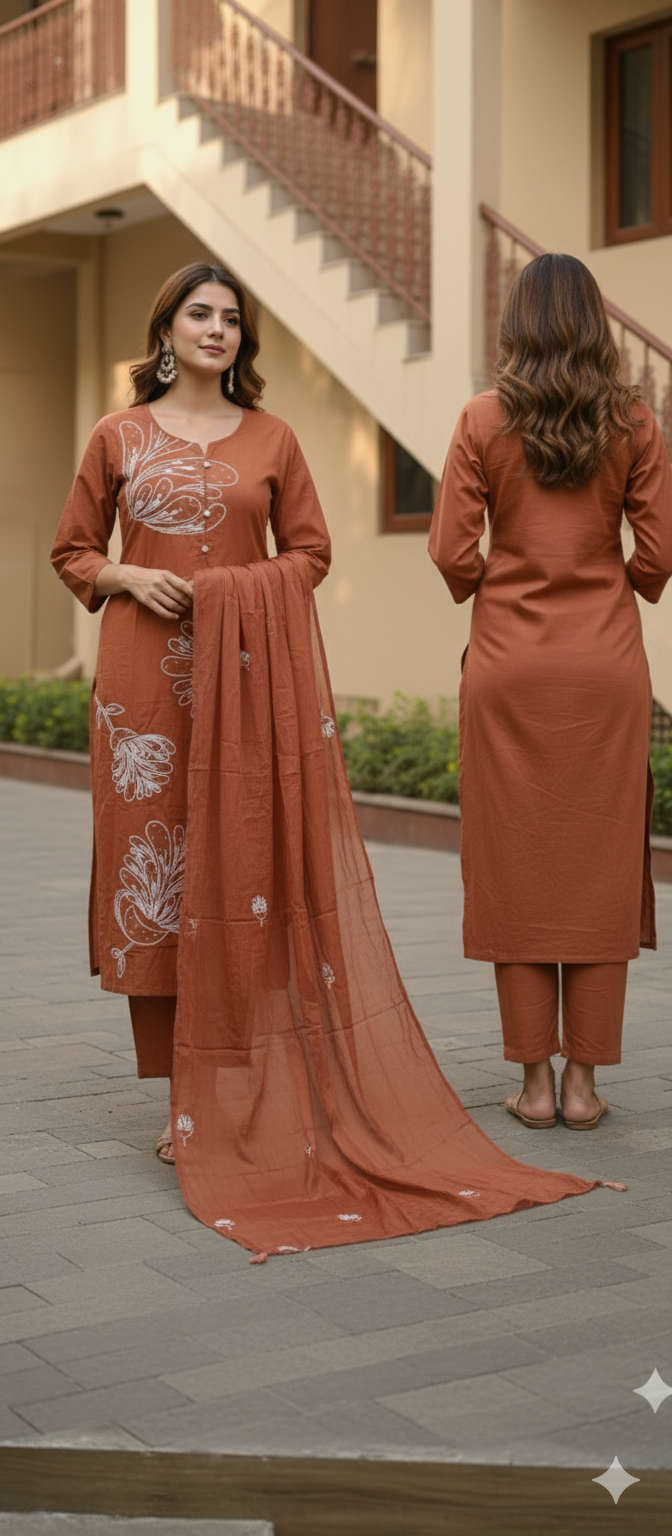 Embroidery work 3 Piece Set With Dupatta