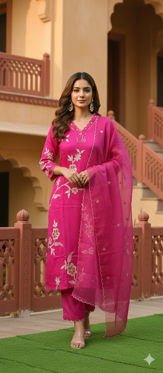Heavy Dolla Silk Pink 3 Piece Set With Dupatta