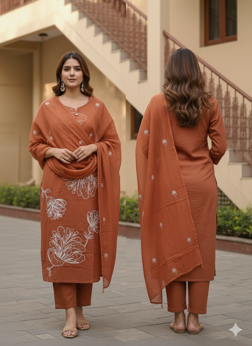 Embroidery work 3 Piece Set With Dupatta