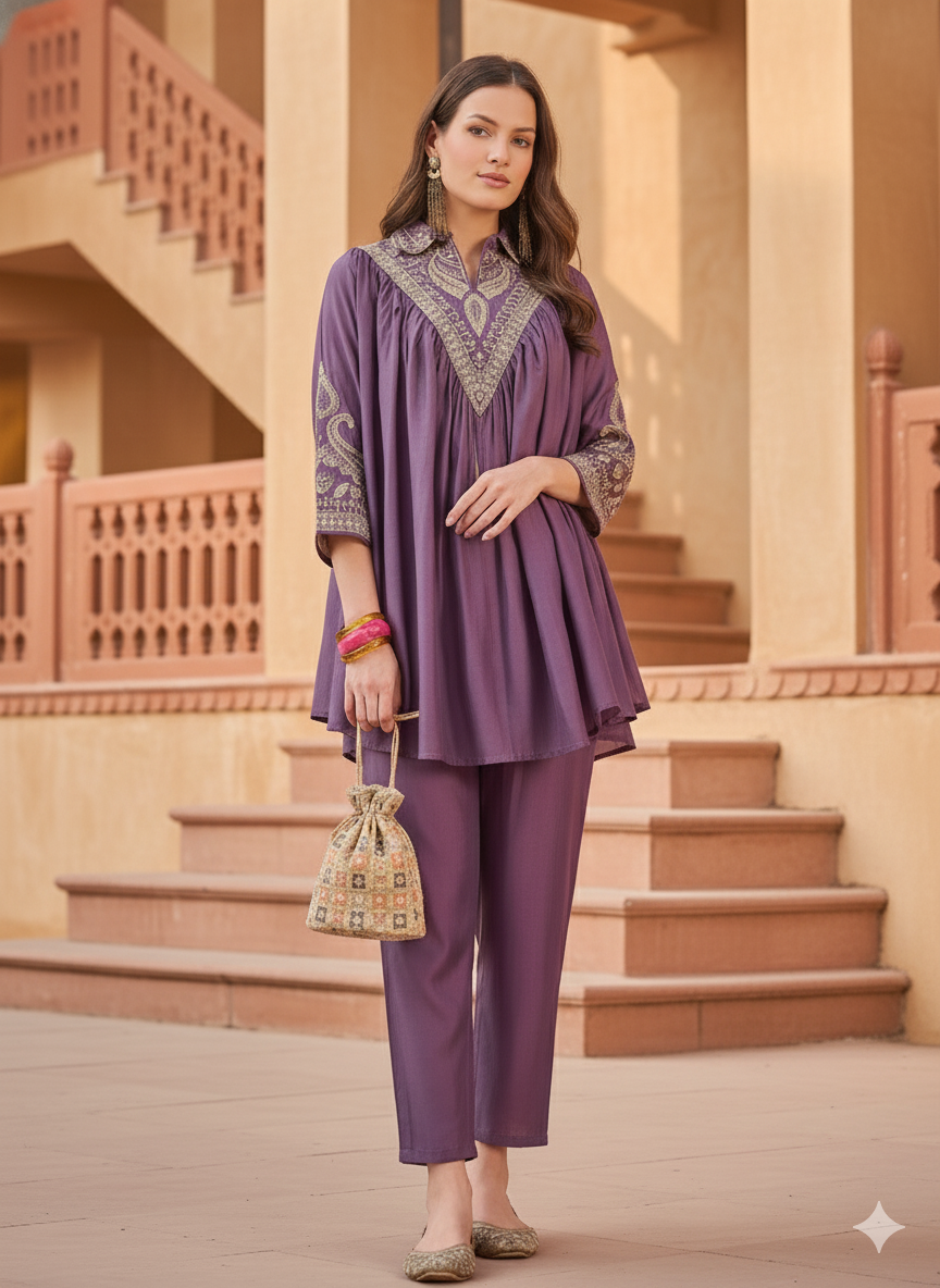 Amazing Crushed Crepe Silk Kaftan Set
