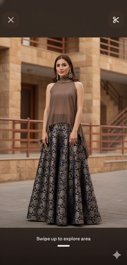 The Royal Brocade Halter Lehenga Set