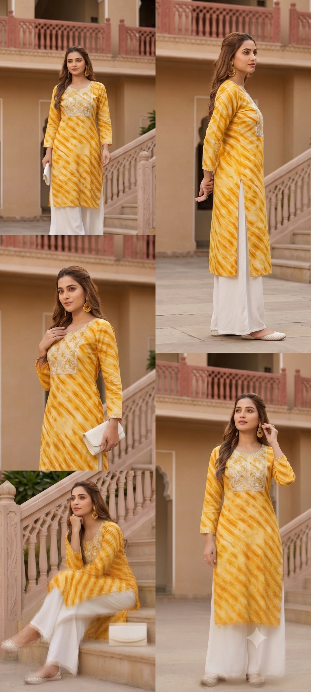 Leheriya Georgette Kurta | Silver Zari Gota Patti Embroidered Yoke | Jaipur Trendzz