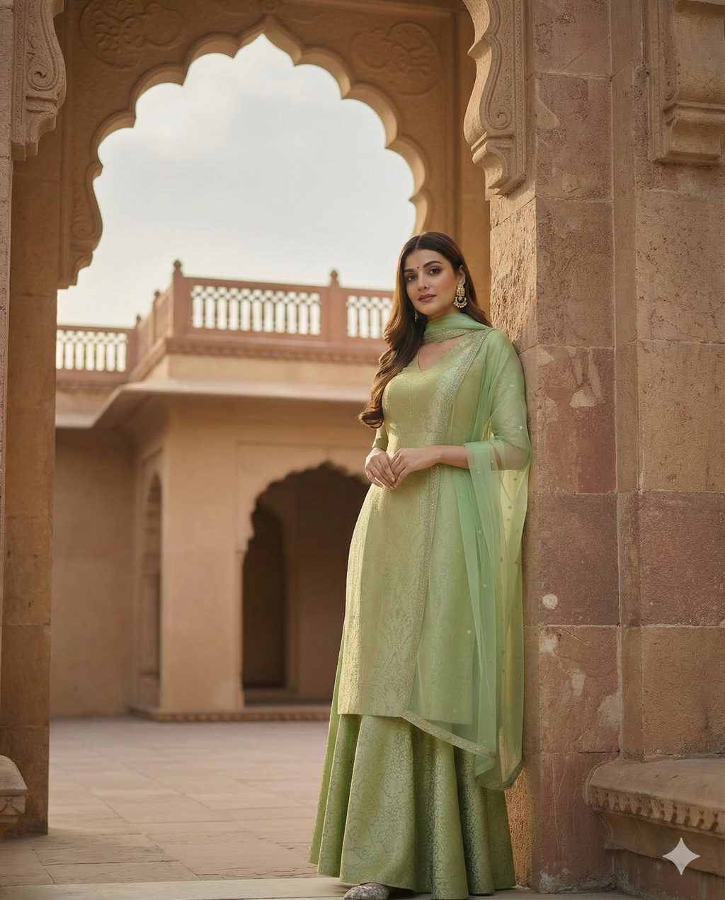 The Avanti Brocade V-Neck Kurta and Flared Sharara Ensemble
