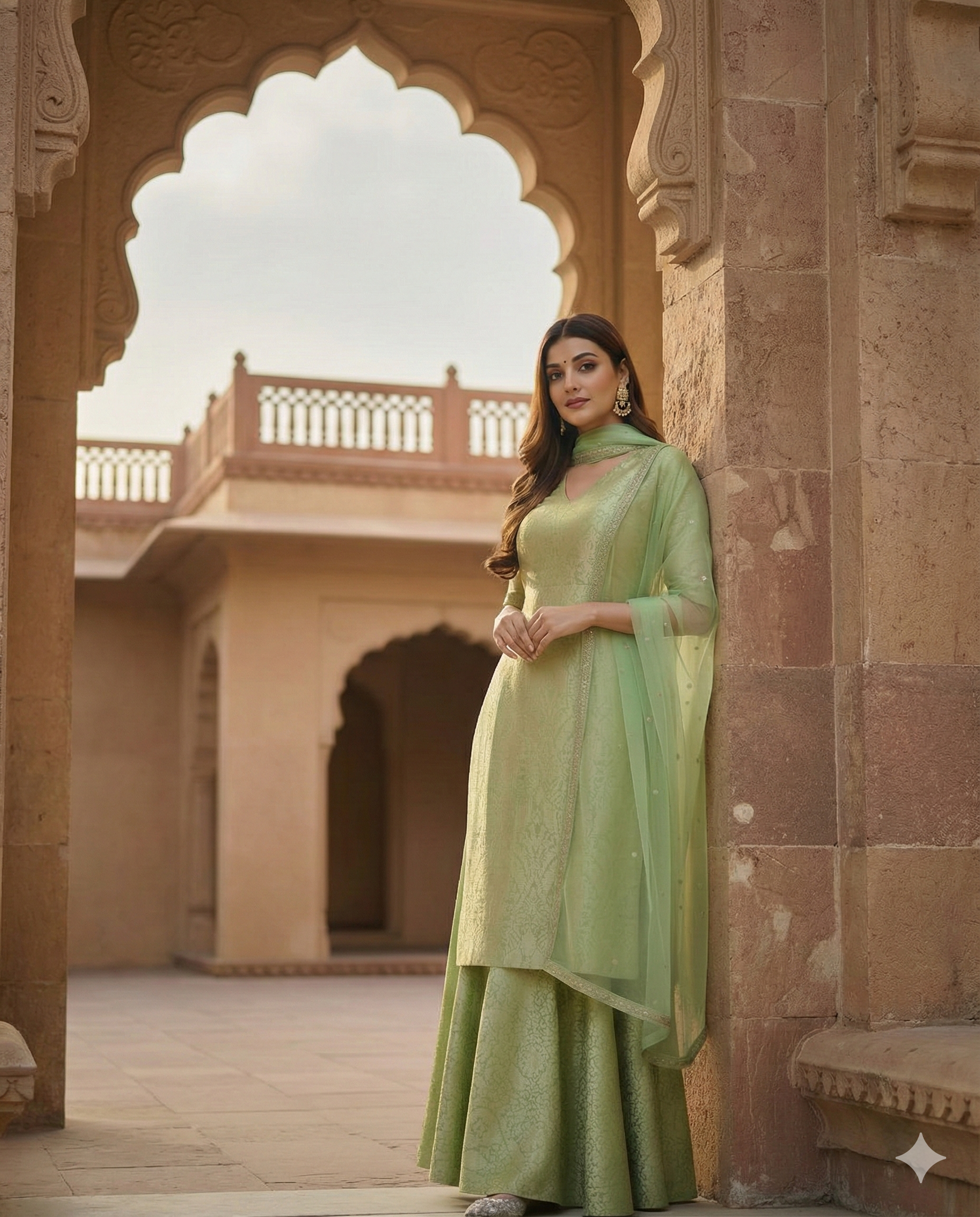 The Avanti Brocade V-Neck Kurta and Flared Sharara Ensemble