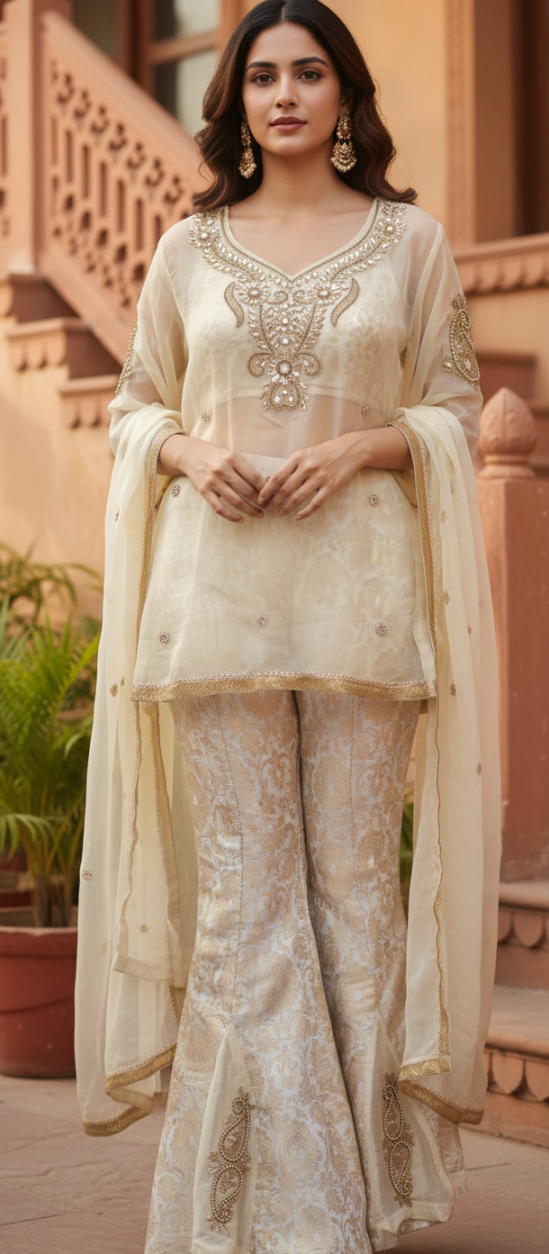 Blonde Golden Radiance Sharara Set - A Timeless Ethnic Ensemble